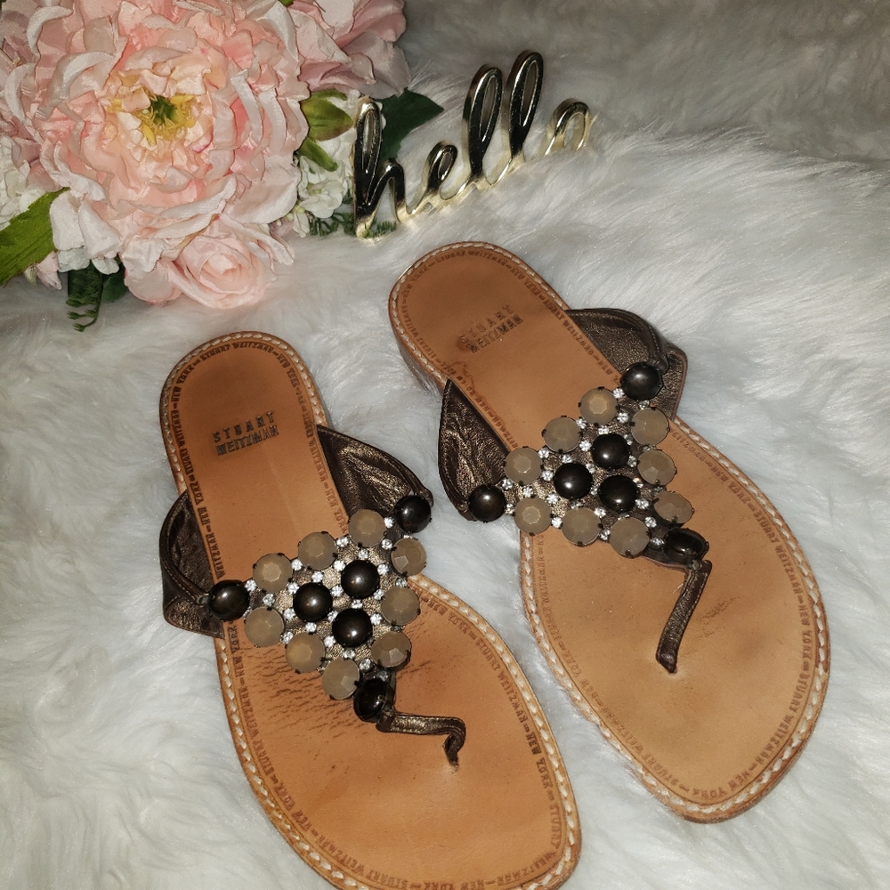 Stuart Weitzman Rhinestone Leather Sandals - Picture 3 of 7